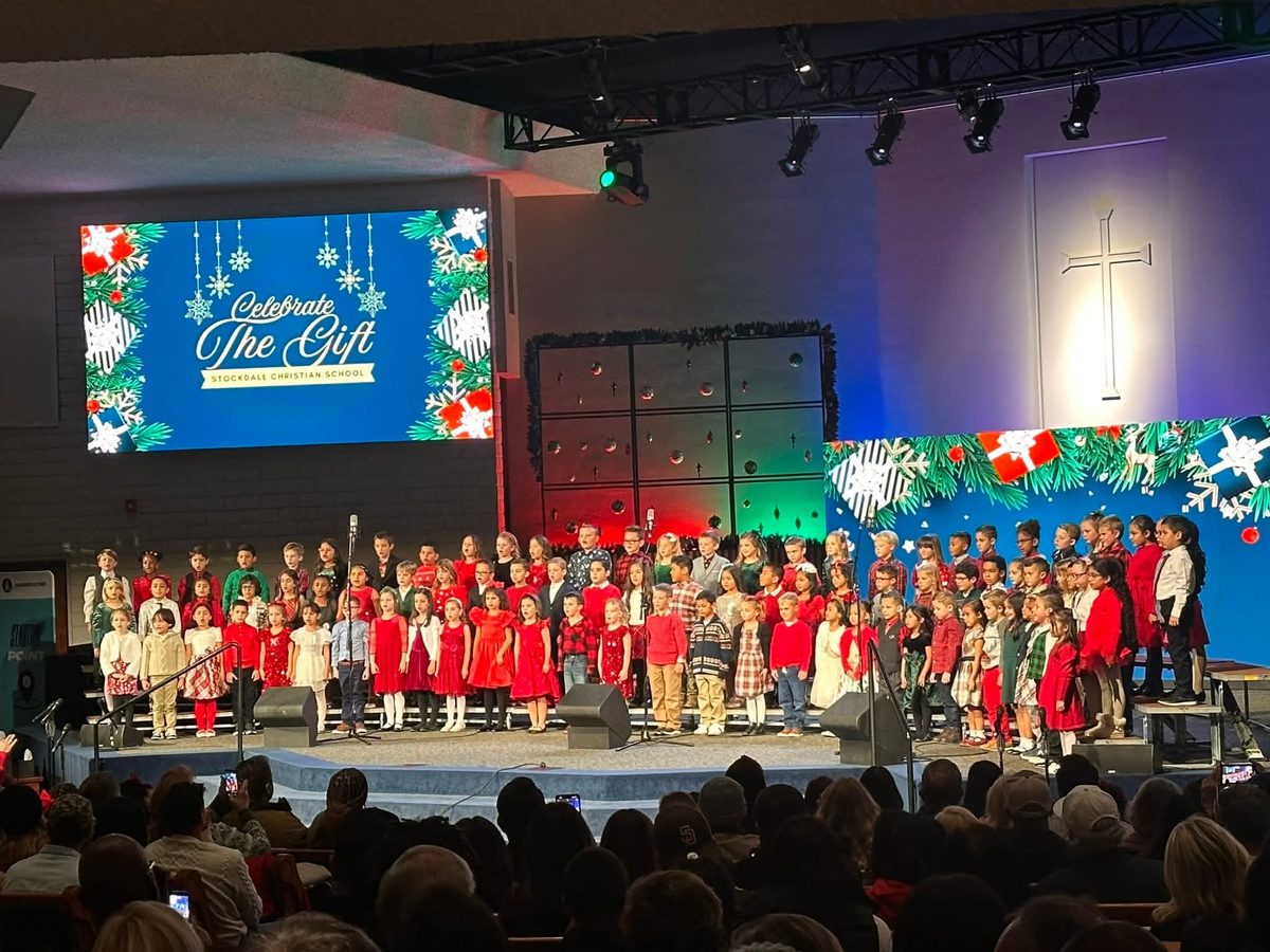 Students singing at a Christmas program